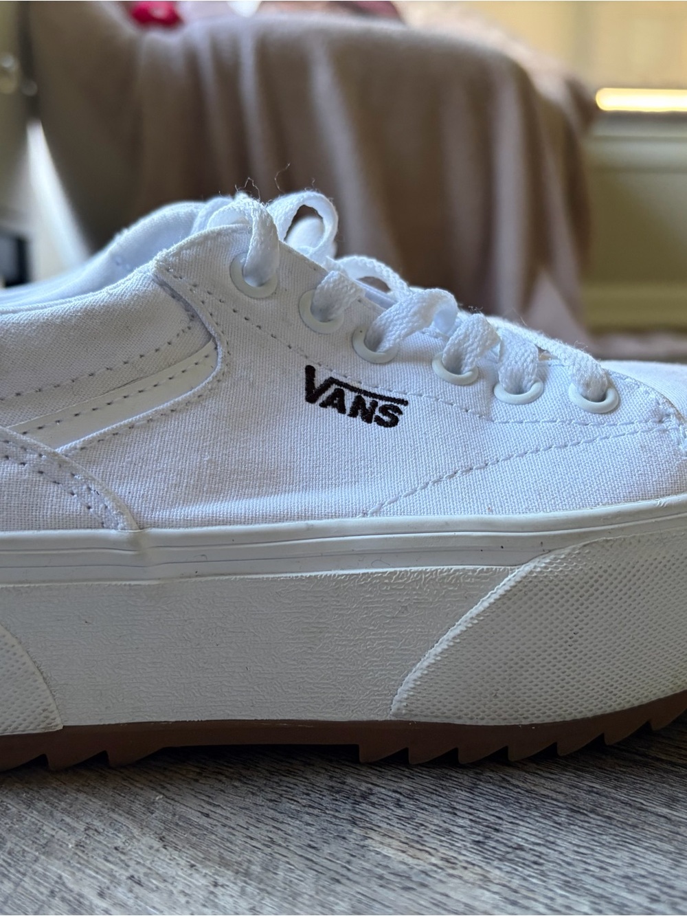 Vans White Canvas Platform Sneakers with Gum Outsole